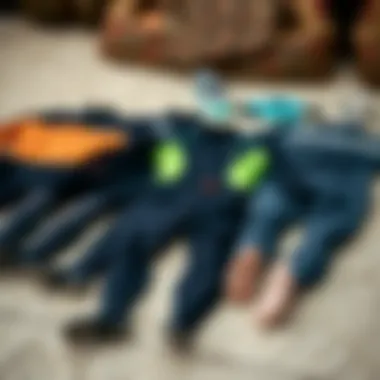 Comparing Wetsuit Styles A range of wetsuit styles laid out for comparison