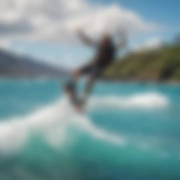 Kiteboarder gliding over the turquoise waters of Maui