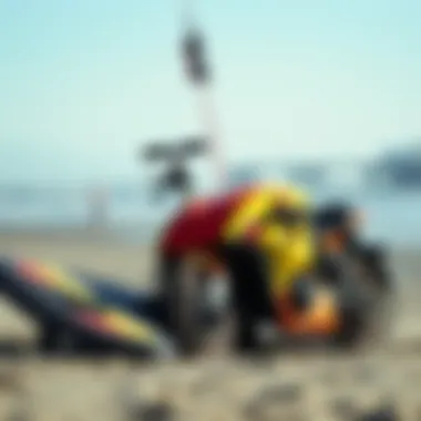 Kiteboarding gear and equipment on the beach