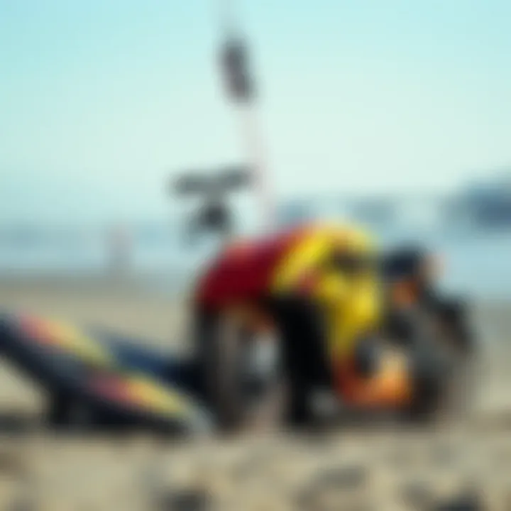 Kiteboarding gear and equipment on the beach
