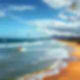 A panoramic view of Cabarete Beach showcasing kiteboarders in action.