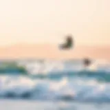 A breathtaking view of kiteboarders riding the waves at a popular California beach