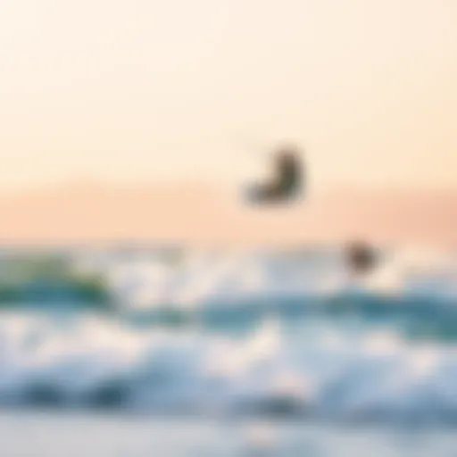 A breathtaking view of kiteboarders riding the waves at a popular California beach