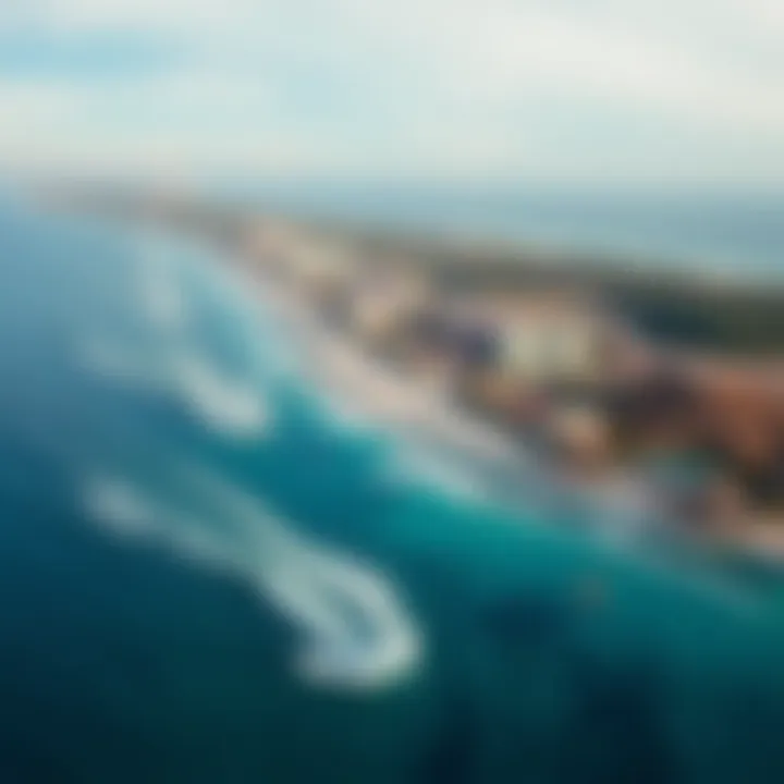 An aerial view showcasing the best kiteboarding spots in Cancun