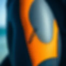 Detailed view of Mystic wetsuit texture and stitching