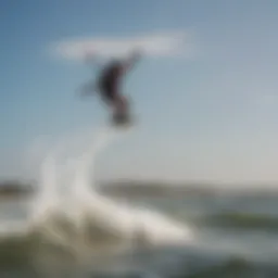 Scenic view of East Wind Duck's shoreline with kiteboarders in action