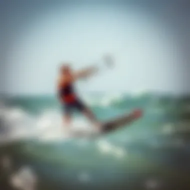 Kiteboarding with a Foil Surf Machine A kiteboarder using a foil surf machine in action