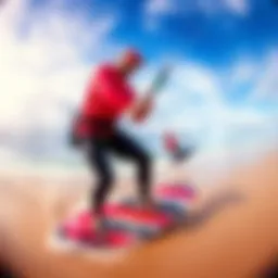 A panoramic view of Hardings Beach showcasing kiteboarders in action