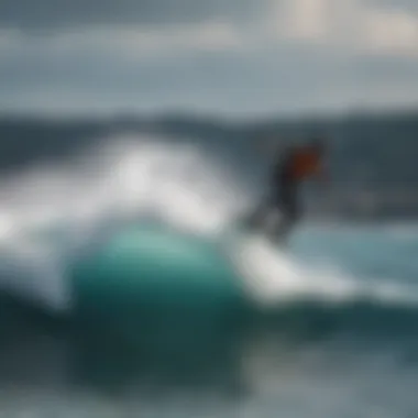 Kiteboarder riding with a hydro foil, demonstrating the unique riding experience.