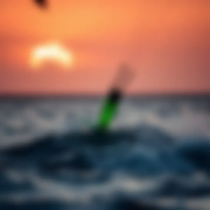 Hydrofoil Kit in Motion Close-up of a hydrofoil kit in action against a sunset backdrop