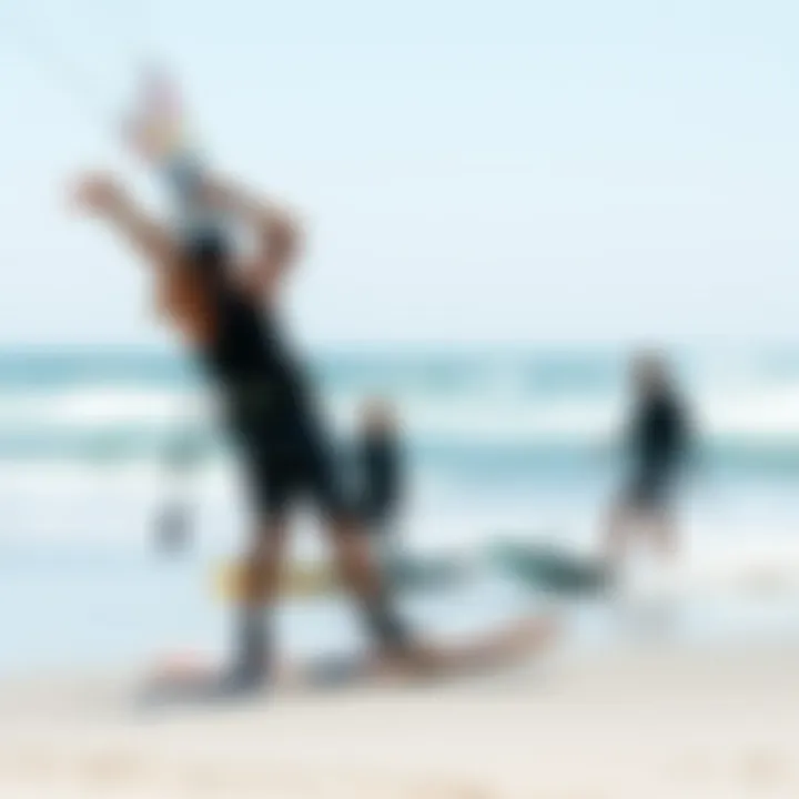 A serene beach scene with kiteboarders enjoying the new technology