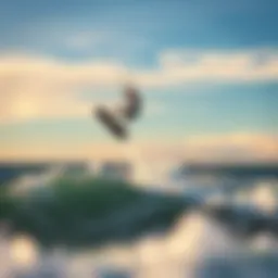 A dynamic kiteboarder soaring above the ocean with lift foils
