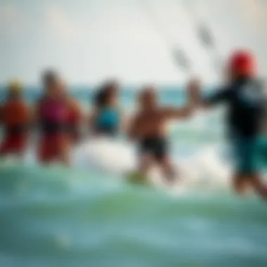 Vibrant local culture on display as kiteboarders participate in a spirited competition Local kiteboarding community engaging in friendly competition