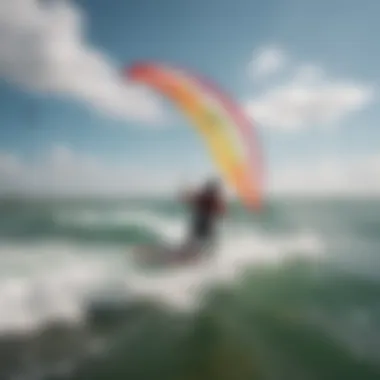 Group of enthusiasts practicing kite sailing on a sunny day