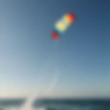 Close-up of a kite in flight against a clear blue sky