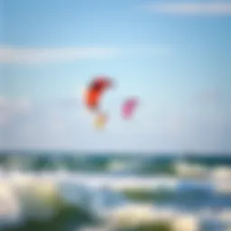 Colorful kites soaring over the ocean