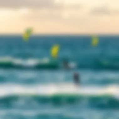 Aerial View of Kite Surfers Aerial view of kite surfers riding the waves