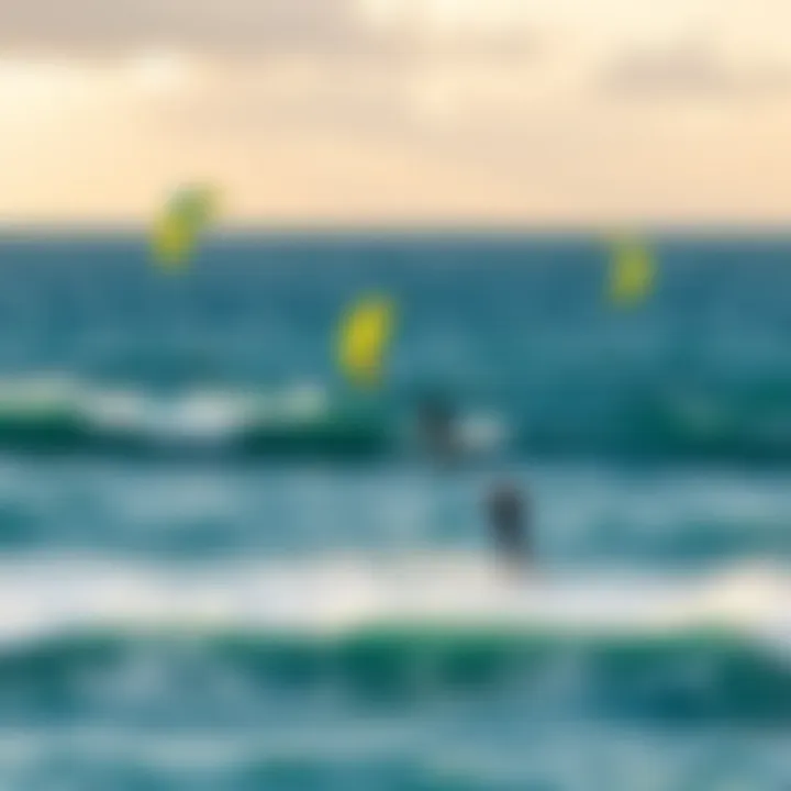 Aerial View of Kite Surfers Aerial view of kite surfers riding the waves