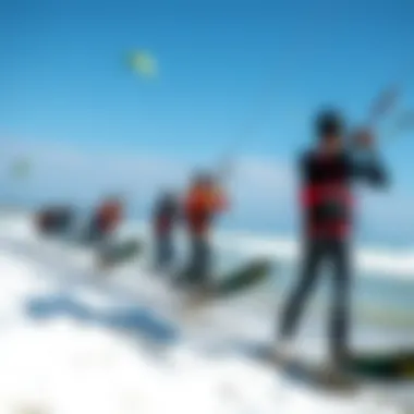 Community Kiteboarding Launch Group of kiteboarders launching their kites