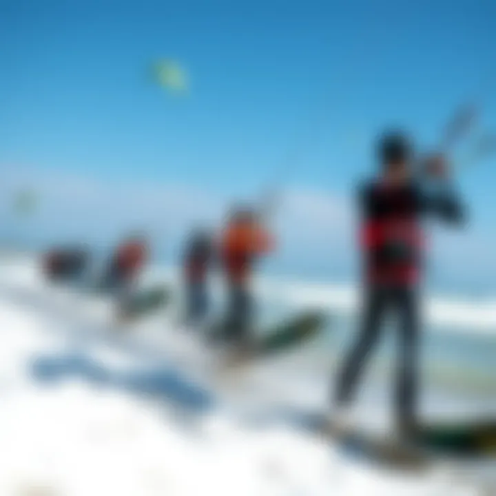 Community Kiteboarding Launch Group of kiteboarders launching their kites