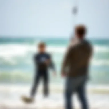A beginner kitesurfer receiving instruction from a coach on the beach