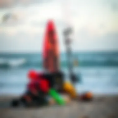 Kitesurfing Gear Setup A well-arranged kitesurfing gear setup on the beach