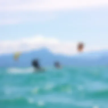 Kiteboarding Thrills on Lake Garda Colorful kiteboarders gliding across the clear waters of Lake Garda