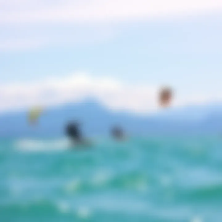 Kiteboarding Thrills on Lake Garda Colorful kiteboarders gliding across the clear waters of Lake Garda
