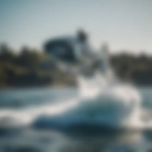 A close-up view of a modern lift hydrofoil in action on water