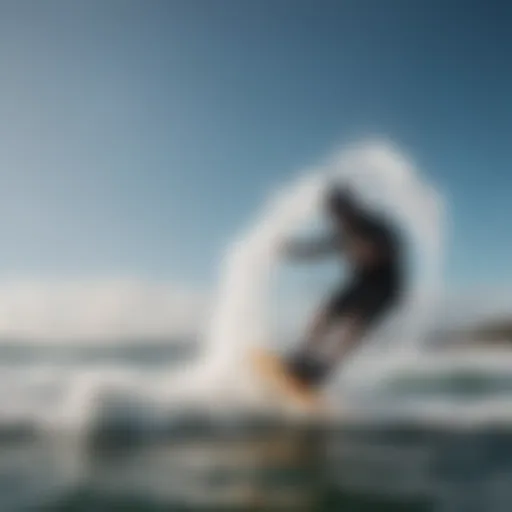 Dynamic display of Liquid Force bindings in action during a kiteboarding session.