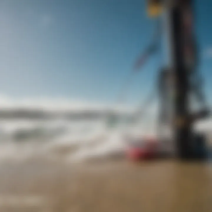 A close-up of high-quality kiteboarding gear displayed neatly