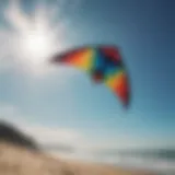 A vibrant kite soaring in the blue sky