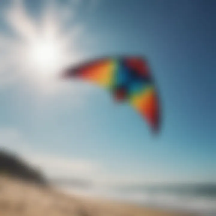 A vibrant kite soaring in the blue sky