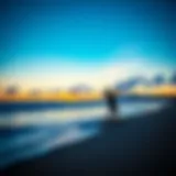 Kiteboarding Paradise at Dusk A breathtaking view of a kiteboarding beach at sunset