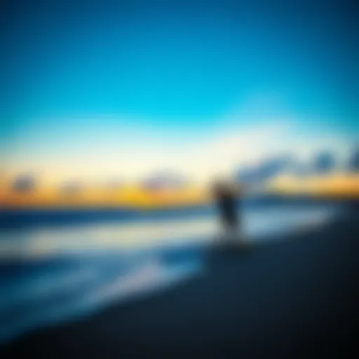 Kiteboarding Paradise at Dusk A breathtaking view of a kiteboarding beach at sunset