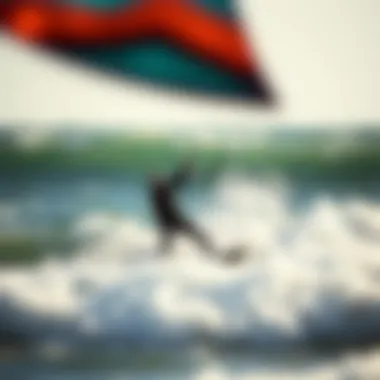 Kitesurfing techniques being demonstrated on the waves