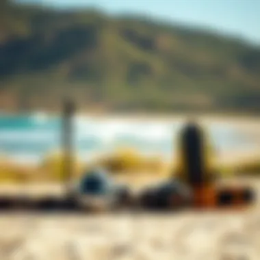 Gear Up: Essential Equipment for North Kiting Essential kiteboarding equipment laid out against a scenic backdrop