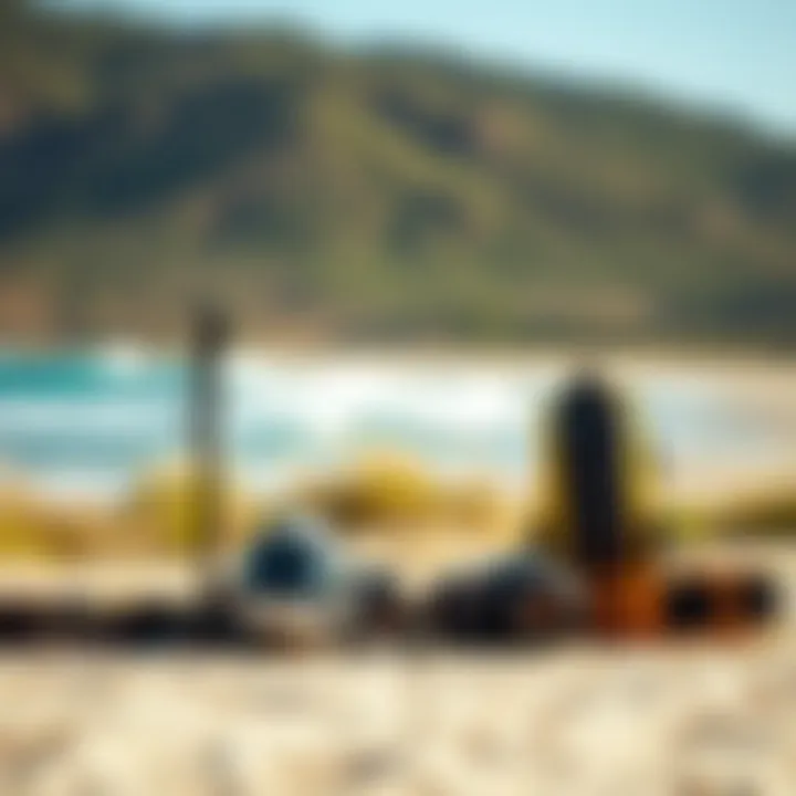 Gear Up: Essential Equipment for North Kiting Essential kiteboarding equipment laid out against a scenic backdrop