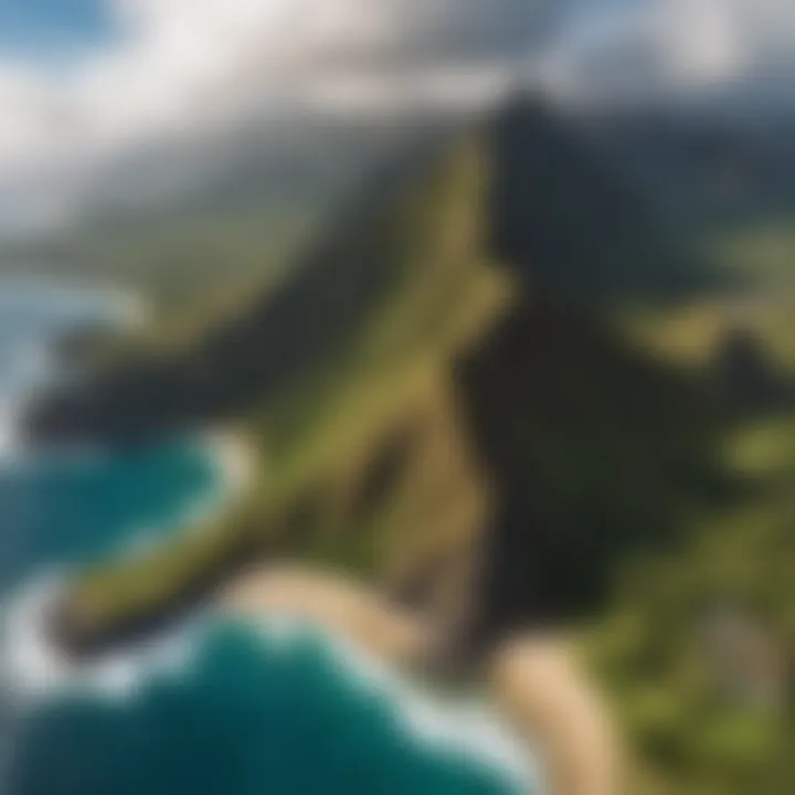 Aerial view of Oahu's diverse topography showcasing mountains and coastlines