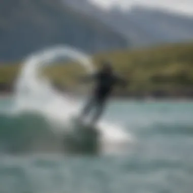 Kiteboarder in Action with Patagonia Wetsuit Kiteboarder wearing Patagonia Spring Wetsuit