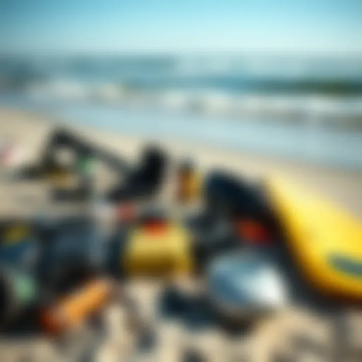 Essential Gear for Kiteboarding Essential kiteboarding equipment laid out on the beach