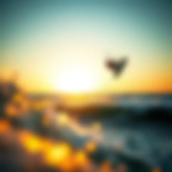 Adventurous kiteboarder catching big air over waves at sunset