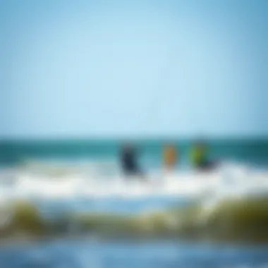 A group of kiteboarders enjoying the waves in Sandbridge