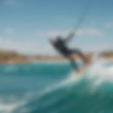 A kiteboarder gliding over the turquoise waters of Sant'Antioco