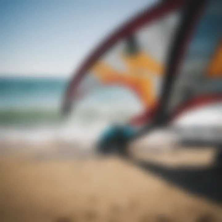 Close-up of kite surfing equipment displaying the essential gear