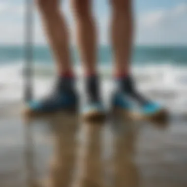 Various styles of sup booties displayed in a lineup