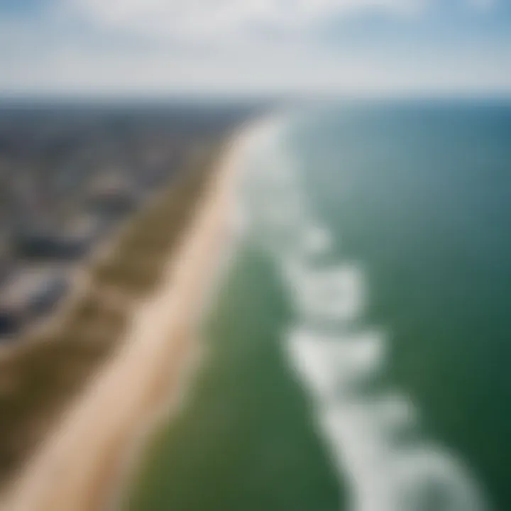 Aerial view of Texas City Beach highlighting ideal kiteboarding conditions and water expanse