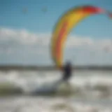 Vibrant kiteboarding scene at Texas City Beach showcasing colorful kites soaring in the sky