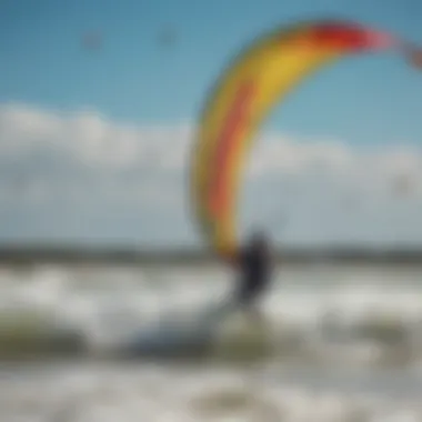 Vibrant kiteboarding scene at Texas City Beach showcasing colorful kites soaring in the sky