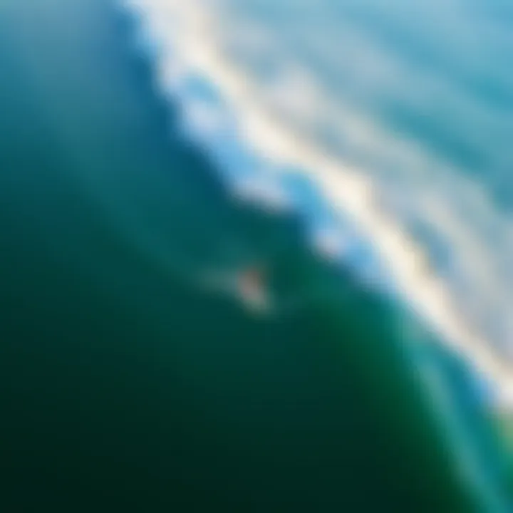 Optimal E-Foiling Location An aerial view of a serene e-foiling location with ideal wind and water conditions